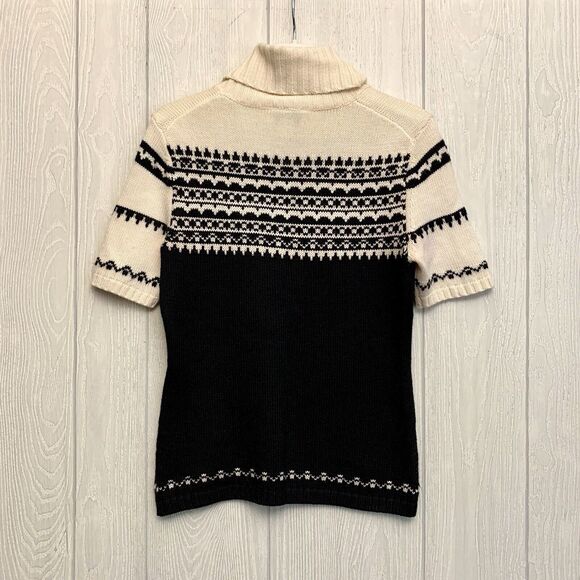 LOFT Cream Black Short Sleeve Turtleneck Sweater Small - Picture 3 of 3